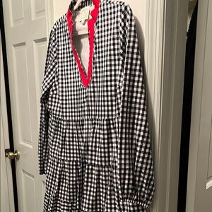 Sail to Sable Navy and White Gingham Dress with Red Trim